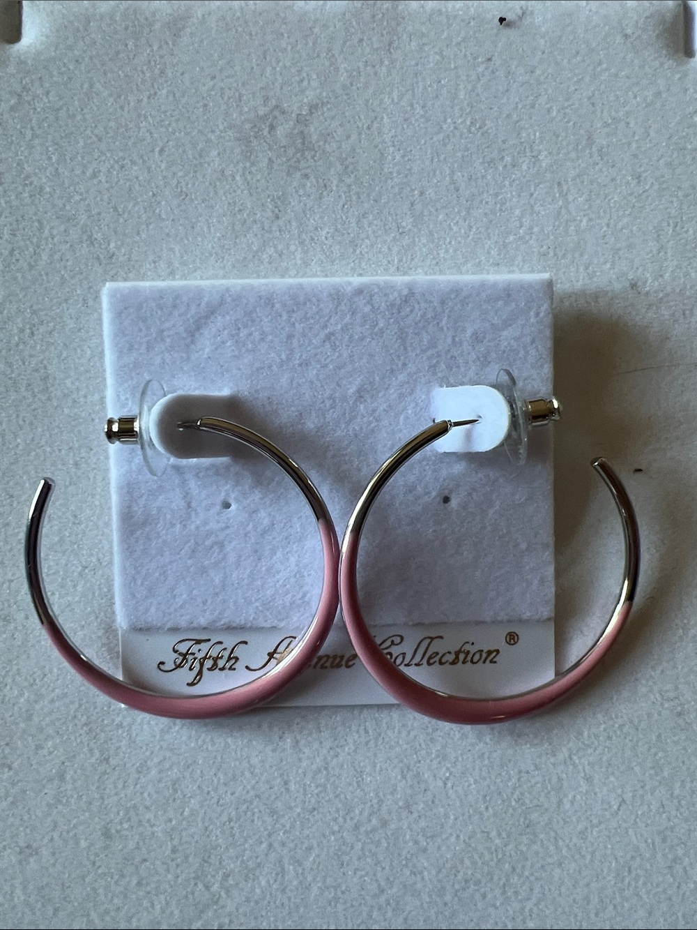 Fifth Avenue Collection Pink and Silver Open Hoop Earrings
